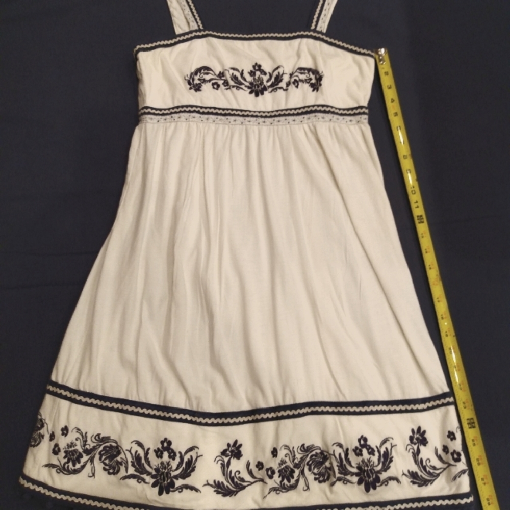 REEF Surf Brand Beach Dress White Blue Ball Fringe Sundress L Cover-Up Tilly's